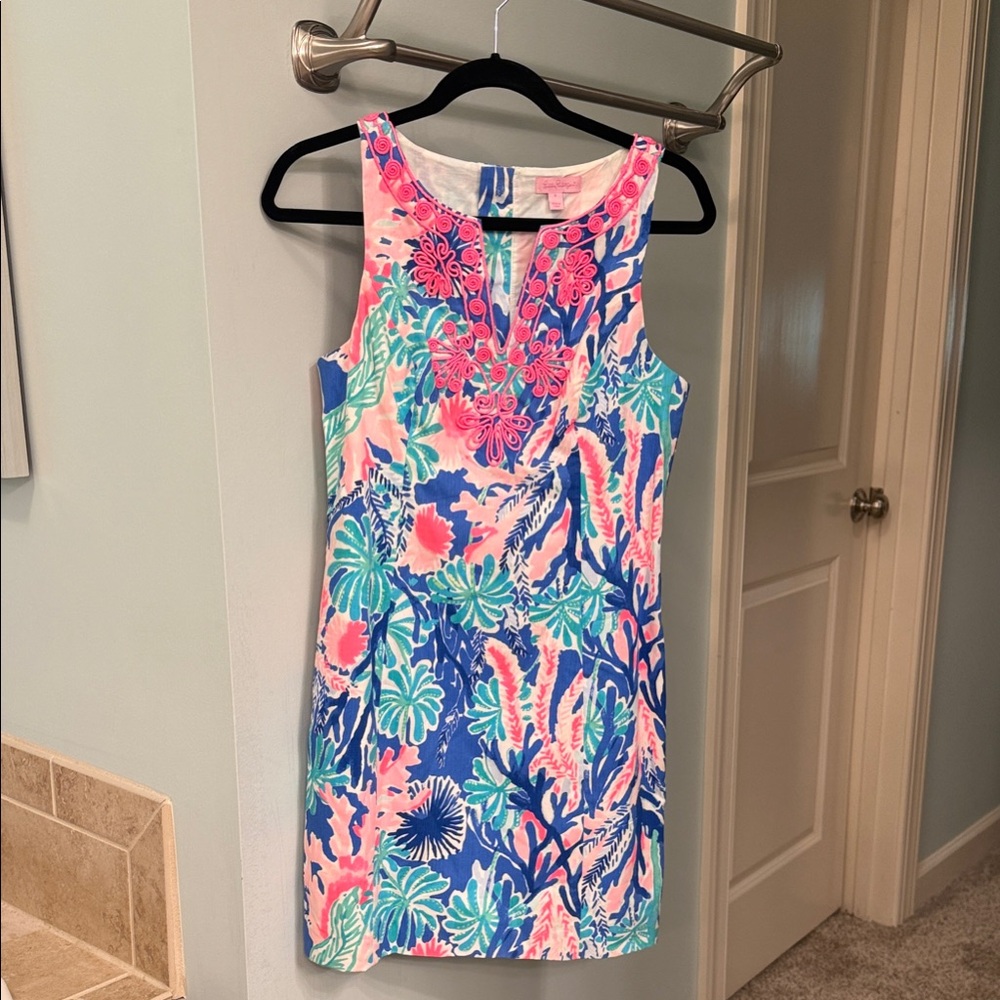Lilly Pulitzer Coral and Aqua Tropical Mini Dress